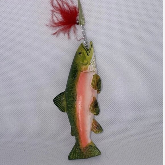 Speckled Trout Fish Christmas Ornament With Lure Vintage Resin - Picture 2 of 6
